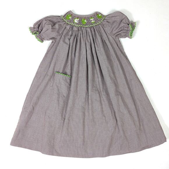 Amanda Remembered Dress Girls Sz 6 Brown Gingham Smocked Apple Fall School - Picture 1 of 5